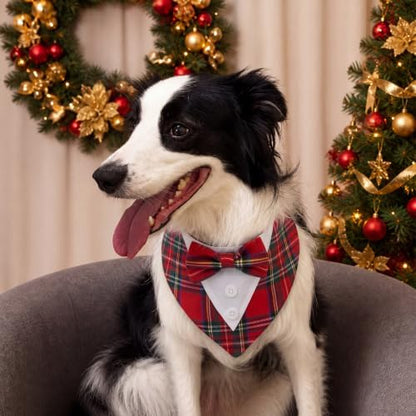 FUAMEY Christmas Bandana Dog Tuxedo Suit Holiday Plaid Dog Bandanas - Image 4