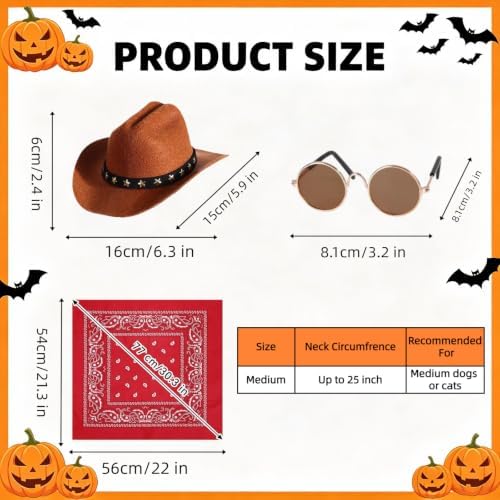 Dog Halloween Costumes, 3PCS Pet Western Cowboy Hat with Scarf and Sunglass - Image 2