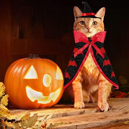 Estivaux Pet Halloween Costumes Dogs Cats Halloween Vampire Pets Costume Cape with Black Red Witch Hat Wizard Cats Cosplay Clothes Apparel for Small Dogs Cats Halloween Party Decorations - Image 3