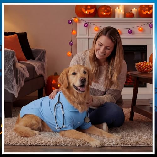 Dog Doctor Costume Cat Surgeon Nurse Costumes with Stethoscope, Blue, XL - Image 4