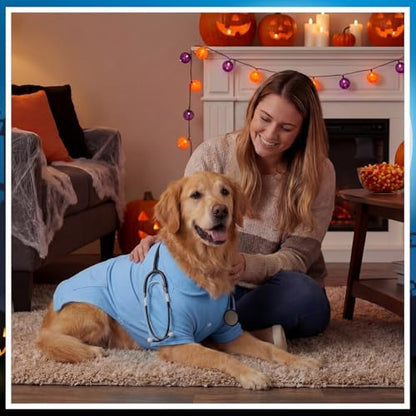 Dog Doctor Costume Cat Surgeon Nurse Costumes with Stethoscope, Blue, XL - Image 4