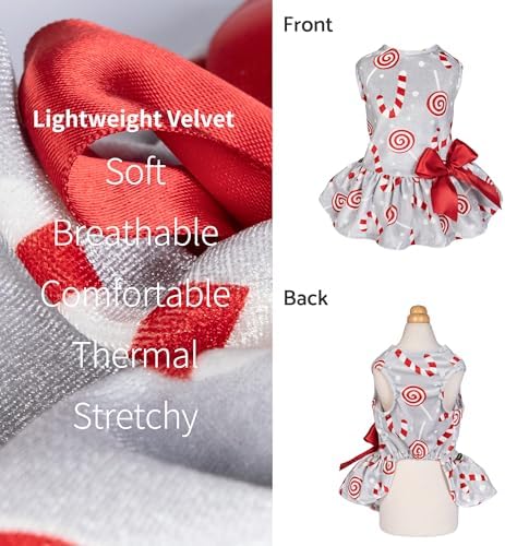 Fitwarm Christmas Candy Canes Dog Dress, Cute Dog Christmas Outfit, Doggy Clothes for Small Dogs Girl, Pet Apparel, Silver, Red, White, Medium - Image 5