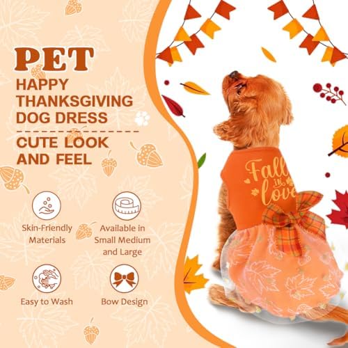 Dog Thanksgiving Outfit Funny Puppy Dog Dress with Bow for Small Medium Dogs Cute Fall Pet Costume for Cats Dogs Thanksgiving Day Halloween - Image 3