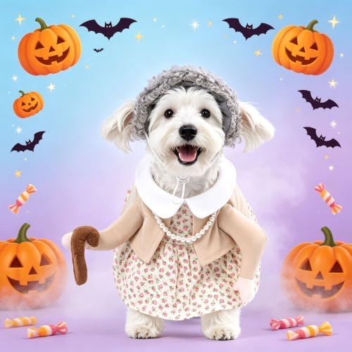 DELIFUR Dog Old Lady Costume Funny Grandma Dress Up for Halloween, Small - Image 4
