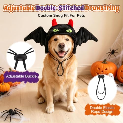 BEAUTYZOO Devil Dog Hat with Bat Wings, Plush Halloween Costume for Dogs - Image 4