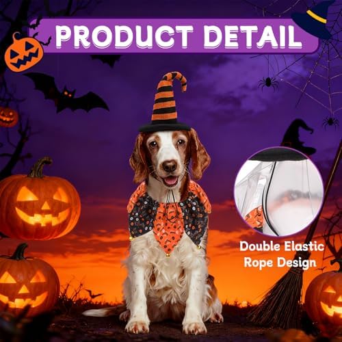 PAWCHIE Dog Halloween Costume,Halloween Collar Hat Set Pets Puppy Cat Halloween Outfit Apparel Cosplay, Dog Collar with Bells and Funny Hat Accessories Decoration for Small Medium Dogs 2 Pcs, Orange - Image 5