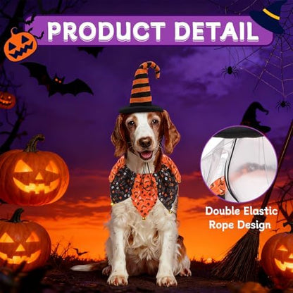 PAWCHIE Dog Halloween Costume,Halloween Collar Hat Set Pets Puppy Cat Halloween Outfit Apparel Cosplay, Dog Collar with Bells and Funny Hat Accessories Decoration for Small Medium Dogs 2 Pcs, Orange - Image 5