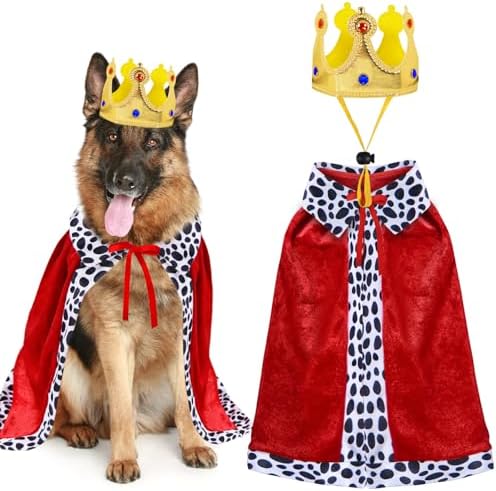 GOYOSWA Dog King Costume, Dog Halloween Costumes King Cloak Crown Set Funny King Prince Costume for Small Medium Large Dogs (Large) by GOYOSWA
