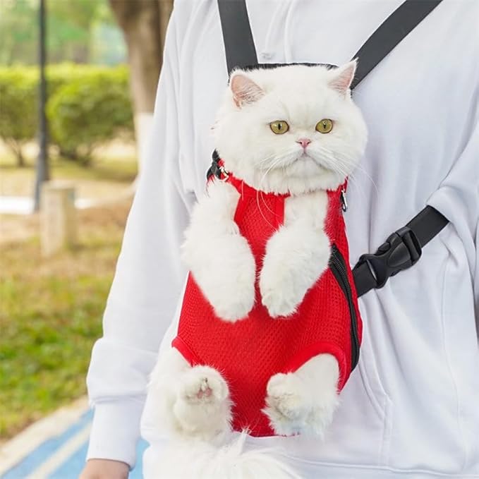 Pet Carrier Backpack - Adjustable Pet Front Cat Dog Carrier Backpack Travel Bag,Legs Out,Easy-Fit for Traveling Hiking Camping for Small Medium Dogs (Red, Medium)