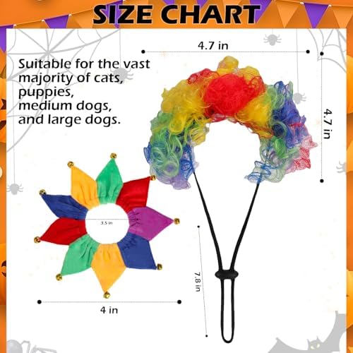 EXPAWLORER Dog Halloween Costume, 2 Pack Funny Doggie Cosplay Rainbow Jester Clown Wig with Collar, Adjustable Headwear Dress Up Holiday Apparel for Party for Small Medium Large Dogs Puppies Cats - Image 4