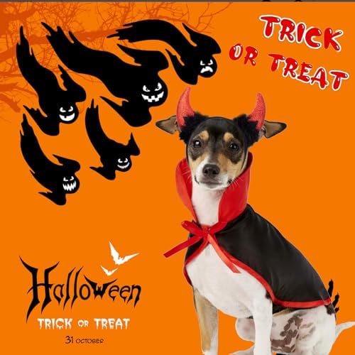 Halloween Medium Dog Costume 2PACK Cute Cat Dog Cape Cosplay Devil Hat Headband Adjustable Vampire Cloak Demon Hair Hoop Funny Pet Cape Outfits for Medium Large Dogs Holiday Dress Supplies - Image 7