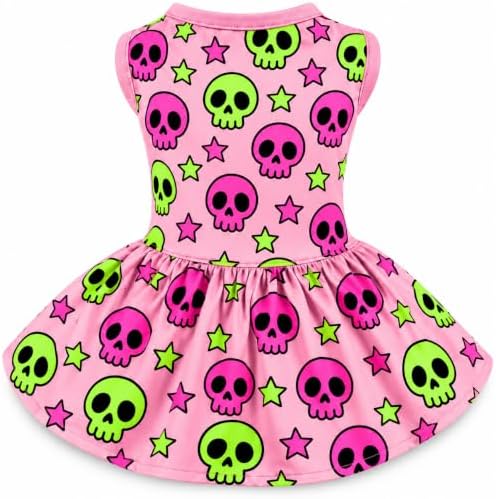 Halloween Dog Dress, Size Large, Hot Pink Skull Puppy Dress, Cute Spooky Pet Costume Clothes for Boy Girl Dogs, Halloween Holiday Party Outfit Pet Accessories by PohshidoPet