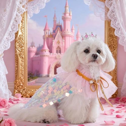 FLAdorepet Dog Cape Princess Costume and Crown,Pet Birthday Outfit Dress,XS - Image 3