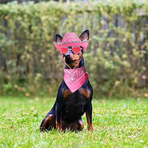 Yewong Pet Pink Cowboy Hat Costume Accessory Set Dog Cat Size Pink Cowgirl Princess Hat with Crown Tiara Bandana/Scarf Sunglasses for Cat Puppy Western Costume Daily Wearing Photo Props - Image 6