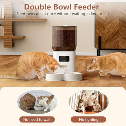 Cat Feeder Automatic, Automatic Cat Feeder WiFi with Remote Feeding Cat Food Dispenser for 2 Cats, 5L Pets Timed Automatic Feeders with Dual Power Supply