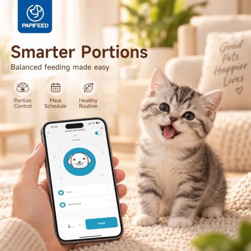 PAPIFEED Automatic Cat Feeder with App, 5G WiFi Auto Cat Feeder, 6L Slow-Feed Cat Food Dispenser for Dry Food, Dual Power Supply Timed Pet Feeder for Small Dog, 10 Meals/Day, 12 Portions/Meal, Black