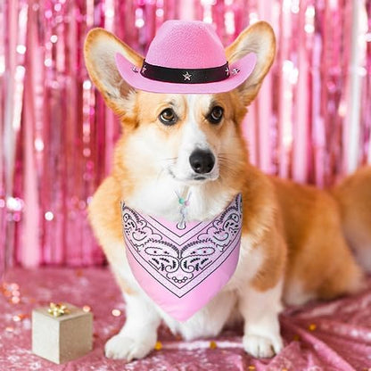 GOYOSWA Dog Halloween Costumes, Dog Cowboy Costume Halloween Pet Cowboy Hat Bandana Scarf for Small Medium Large Dogs Pets (Pink Hat & Pink Bandana, Large) - Image 7