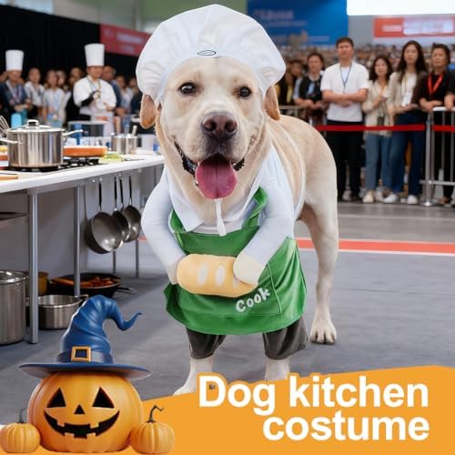 Dog Halloween Vampire Devil Cloak Cape, Red Black Classic Pet Costume for Small Medium Large Dogs, Holiday Cosplay Special Events (Chef-Green, B5) - Image 4