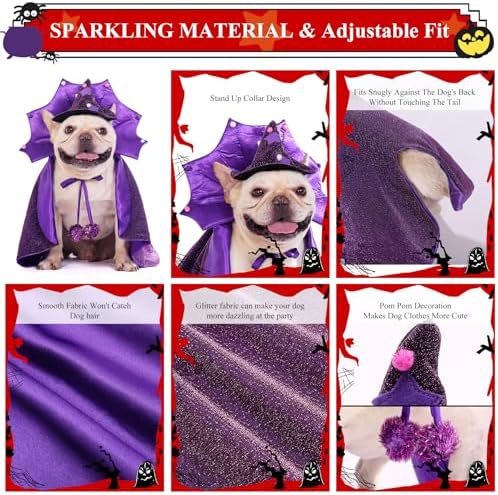 Small Dog Halloween Costumes, Dog Witch Costume Wizard Hat and Cape, Corgi Dachshund and French Bulldog Funny Cute Puppy Costumes with Adjustable Straps for Small Medium Dogs and Cat (S) - Image 3