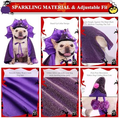 Small Dog Halloween Costumes, Dog Witch Costume Wizard Hat and Cape, Corgi Dachshund and French Bulldog Funny Cute Puppy Costumes with Adjustable Straps for Small Medium Dogs and Cat (S) - Image 3