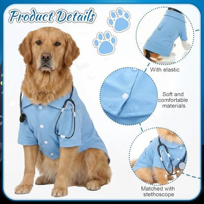 Dog Doctor Costume Cat Surgeon Nurse Costumes with Stethoscope, Blue, XL - Image 3