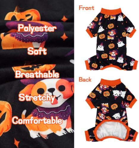 XPUDAC Dog Halloween Pajamas for Small Medium Dogs Pumpkin Costume Soft Puppy Clothes Pet Outfit Doggy Jumpsuits, 2X-Large - Image 6