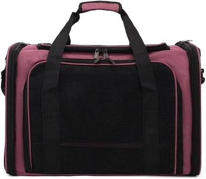 Pet Travel Carrier Bag – Airline Approved Soft-Sided Dog & Cat Carrier, Foldable, Breathable Mesh, Washable Pad – Fits Pets up to 15 lbs – The Pup Quartet (Pink)