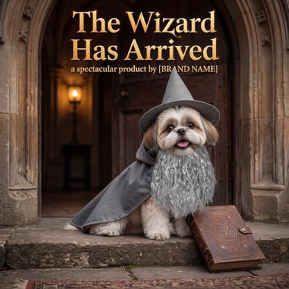 3 Pcs Halloween Pet Wizard Costume for Small Dogs Cats Kitten Puppy Cosplay Outfit Gray Polyester Halloween Party(M) - Image 4