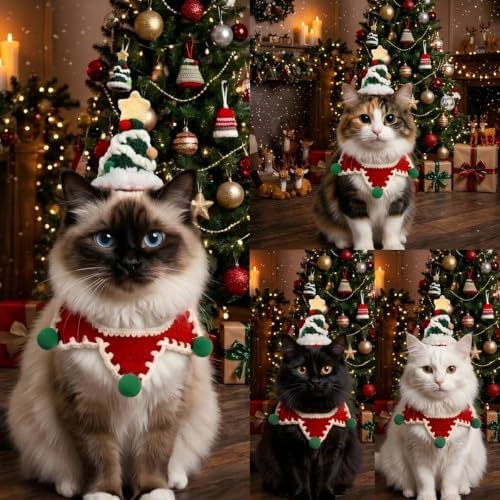 Christmas Dog Costume,Handmade Dog Outfit with Christmas Tree Cat Hat,Knitted Cat Costume,Adjustable Fit Pet Apparel for Cats and Small Sized Dogs,Gifts for Dogs and Cats - Image 2