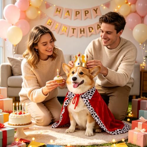 Halloween Dog King Costume, Pet King Cloak and Crown Set, Dogs Cosplay Party Supplies - Image 7