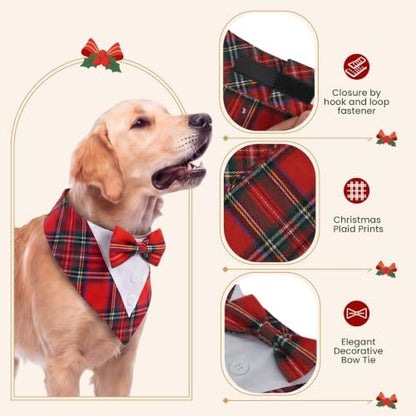 FUAMEY Christmas Bandana Dog Tuxedo Suit Holiday Plaid Dog Bandanas - Image 5