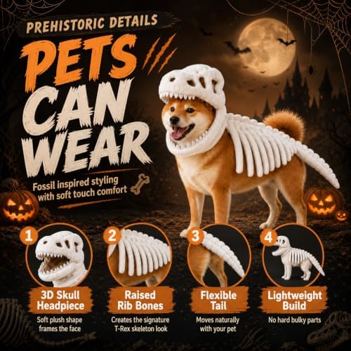 Pet Dinosaur Skeleton Costume for Cat Dog Halloween (Black 47.2in) - Image 4