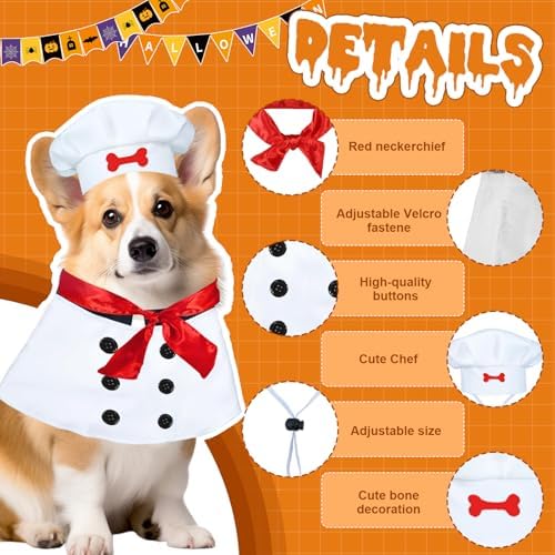Dog Chef Costume - Dog Food Costume Adjustable Halloween Hat Outfit Red Scarf for Medium Large 35-70 lbs Halloween Party Photo Fits 16-23 Inch Neck - Image 2