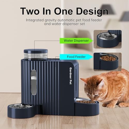 Gravity Automatic Cat Feeder, Water & Food Dispenser Set, Stainless Bowls