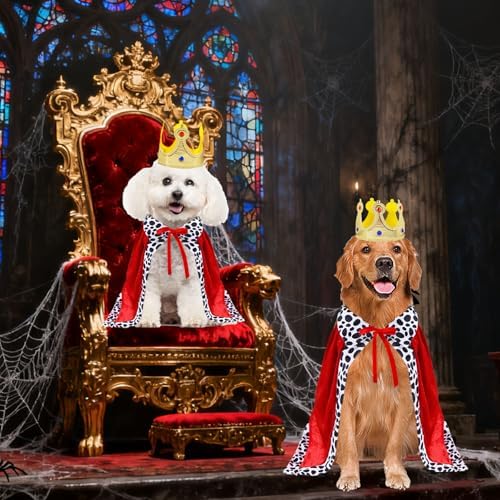 GOYOSWA Dog King Costume, Dog Halloween Costumes King Cloak Crown Set Funny King Prince Costume for Small Medium Large Dogs (Large) - Image 6