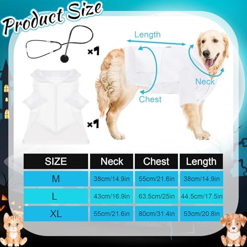 Dog Doctor Costume Cat Surgeon Nurse Costumes with Stethoscope, White, XL - Image 2