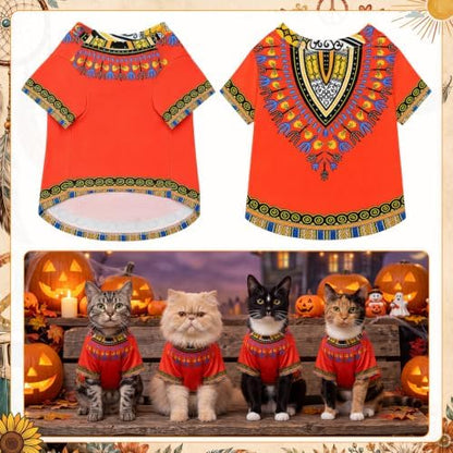Kinlop 4 Pcs Hippie Dog Costume Halloween Pet Costume Accessories Includes 60s 70s African Dashiki T-Shirt Afro Wig Peace Sign Necklace and Sunglasses for Party Dress Up(S) - Image 4