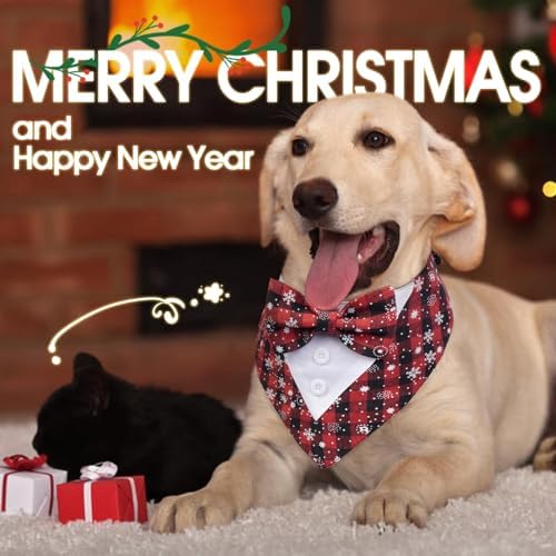 FUAMEY Dog Tuxedo Christmas for Small Dogs Snowflake Bandanas with Bow Tie - Image 4