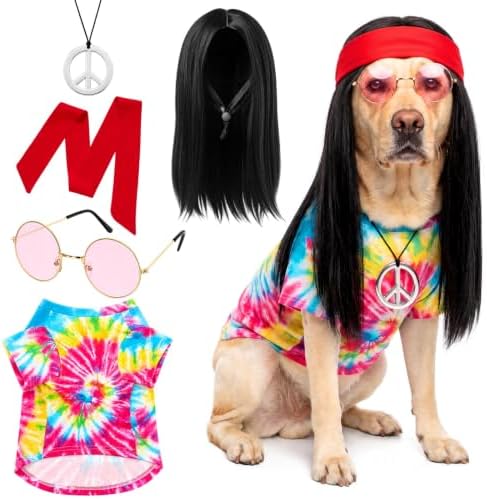 Hillban 5 Pcs Hippie Dog Costume Halloween Pet Costume Accessories, L by Hillban