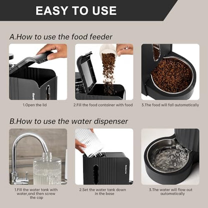 Gravity Automatic Cat Feeder, Water & Food Dispenser Set, Stainless Bowls