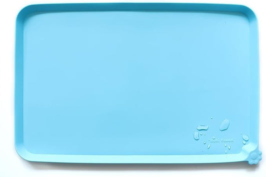 Hoki Found L Silicone Pet Food Mats - Non Slip Dog Cat Bowl Placemats - Waterproof Dog Cat Food Mats for Carpet - Arctic