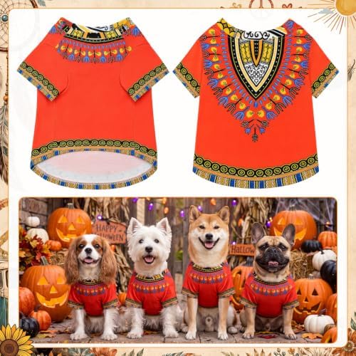 Kinlop 4 Pcs Hippie Dog Costume Halloween Pet Costume Accessories Includes 60s 70s African Dashiki T-Shirt Afro Wig Peace Sign Necklace and Sunglasses for Party Dress Up(L) - Image 4