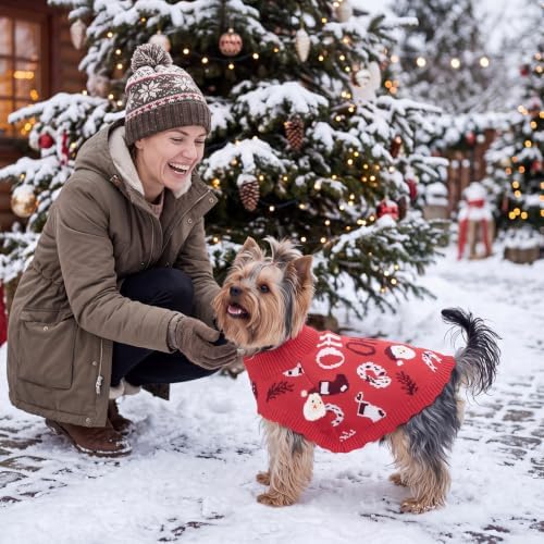 Dog Christmas Sweater Cloak, Cold Weather Coat Dog Jacket for Medium Dogs, Classic Turtleneck Thick Puppy Clothes with Leash Hole DS-DP05L - Image 6