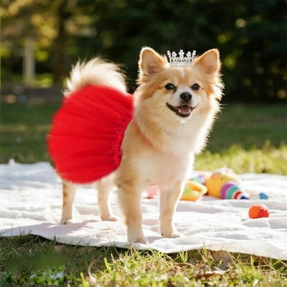 Pet Costume Set Tutu Skirt with Pearl Crown for Small Dog Cat Halloween Birthday Wedding Photo Prop Costume (Red) - Image 7