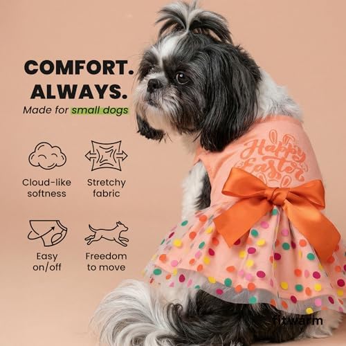 Fitwarm Happy Easter Day Dog Dress 100% Cotton Girl Dog Clothes Easter Bunny Dogs Dresses Pet Apparel Doggie Tutu with Bowknot Cat Clothing Puppy Dresses Doggy Costume Attire Orange XX-Small - Image 6