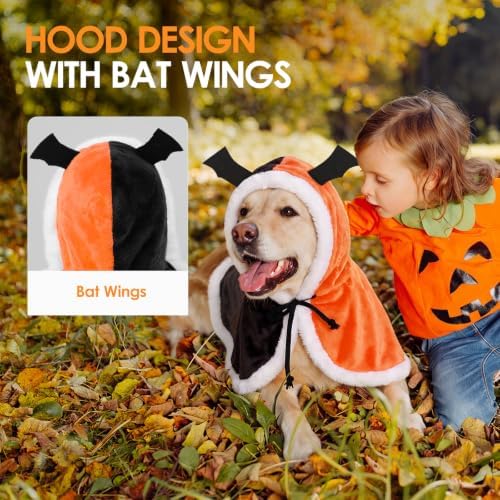 AOFITEE Dog Halloween Costumes Flannel Dog Cape with Funny Pumpkin Print, L - Image 2