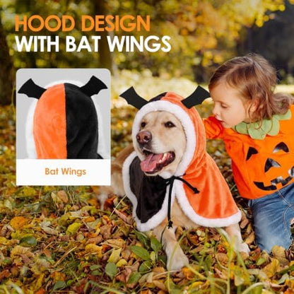AOFITEE Dog Halloween Costumes Flannel Dog Cape with Funny Pumpkin Print, L - Image 2