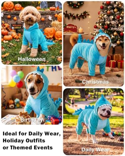 CuteBone Dinosaur Pet Costume Onesie - Hooded Puppy Pajamas - Small Dog Clothes Cat Full-Body Romper COSH04S - Image 4