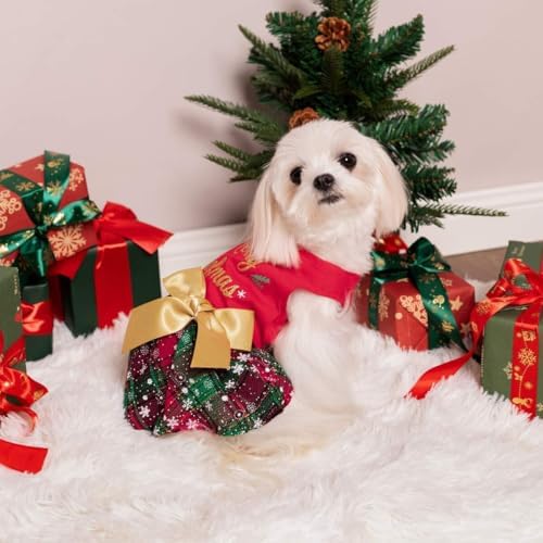 Fitwarm Merry Woofmas 100% Cotton Dog Christmas Outfits Girl Dog Holiday Dress Lightweight Doggie Costume Puppy Clothes Pet Apparel with Bowknot Cat Clothing Red Small - Image 4