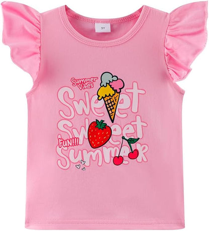 Girls Skirt Set 2 Piece Outfit Toddler Summer Clothes Ruffle Sleeve T-Shirt Bow Knot Tutu Skirt Outfit Set